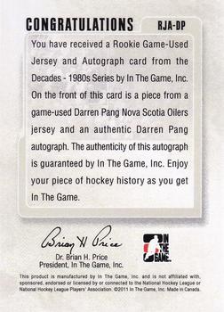 2010-11 In The Game Decades 1980s - Rookie Game Used Jerseys Autographs Gold #RJADP Darren Pang  Back