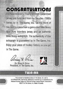 2010-11 In The Game Decades 1980s - Trophy Winners Jerseys Autographs Black #TWJA-MB Mike Bossy  Back