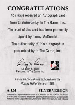 2010-11 In The Game Enshrined - Autographs Silver #ALM Lanny McDonald  Back