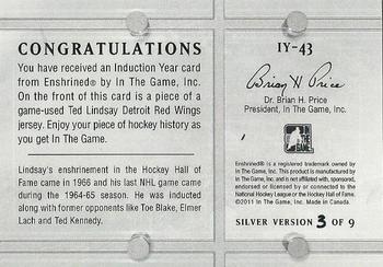 2010-11 In The Game Enshrined - Induction Year Silver #IY43 Ted Lindsay  Back