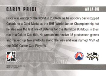 2010-11 In The Game Heroes and Prospects - AHL 75th Anniversary #AHLA-05 Carey Price  Back