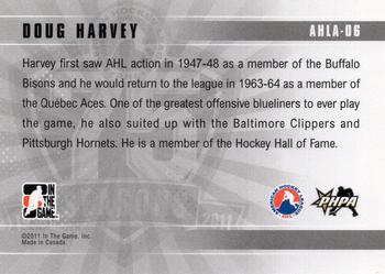 2010-11 In The Game Heroes and Prospects - AHL 75th Anniversary #AHLA-06 Doug Harvey  Back