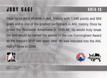2010-11 In The Game Heroes and Prospects - AHL 75th Anniversary #AHLA-15 Jody Gage  Back