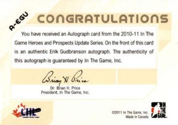 2010-11 In The Game Heroes and Prospects - Autographs #A-EGU Erik Gudbranson  Back
