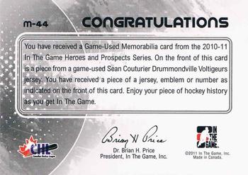 2010-11 In The Game Heroes and Prospects - Game Used Jerseys Black #M44 Sean Couturier  Back
