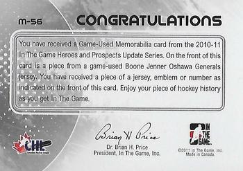2010-11 In The Game Heroes and Prospects - Game Used Jerseys Silver #M56 Boone Jenner Back