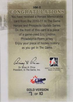 2010-11 In The Game Heroes and Prospects - Heroes Game Used Jerseys Gold #HM11 Eric Lindros  Back