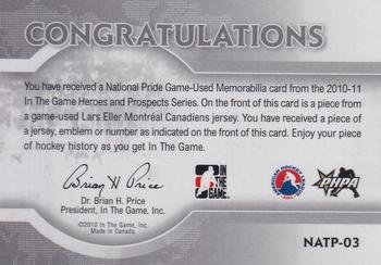 2010-11 In The Game Heroes and Prospects - National Pride Jerseys Black #NATP-03 Lars Eller  Back