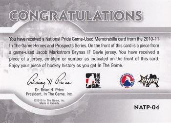 2010-11 In The Game Heroes and Prospects - National Pride Numbers Silver #NATP04 Jacob Markstrom  Back