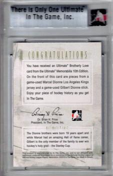 2010-11 In The Game Ultimate Memorabilia - Brotherly Love #2 Marcel Dionne / Gilbert Dionne  Back