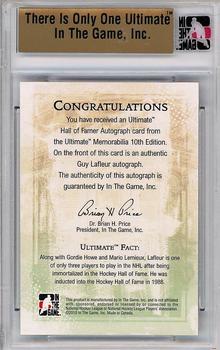 2010-11 In The Game Ultimate Memorabilia - Hall of Famer Autographs #23 Guy Lafleur  Back