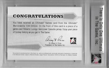 2010-11 In The Game Ultimate Memorabilia - Names #33 Roberto Luongo Back