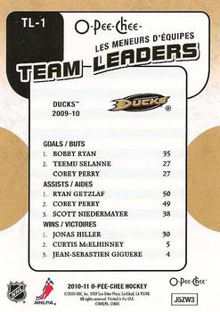 2010-11 O-Pee-Chee - Team Leaders #TL-1 Jonas Hiller / Bobby Ryan / Ryan Getzlaf  Back
