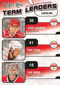 2010-11 O-Pee-Chee - Team Leaders #TL-6 Eric Staal / Cam Ward / Jussi Jokinen  Front