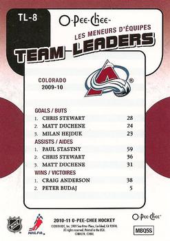2010-11 O-Pee-Chee - Team Leaders #TL-8 Craig Anderson / Paul Stastny / Chris Stewart  Back