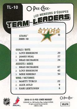 2010-11 O-Pee-Chee - Team Leaders #TL-10 Marty Turco / Loui Eriksson / Brad Richards  Back