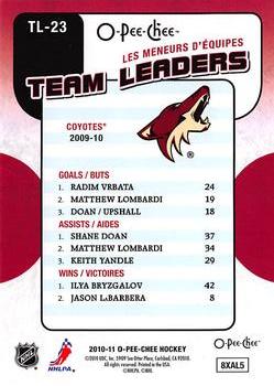 2010-11 O-Pee-Chee - Team Leaders #TL-23 Radim Vrbata / Shane Doan / Ilya Bryzgalov  Back