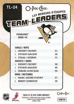 2010-11 O-Pee-Chee - Team Leaders #TL-24 Marc-Andre Fleury / Sidney Crosby / Sidney Crosby  Back