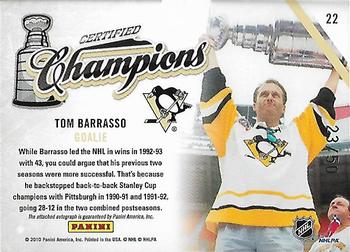 2010-11 Panini Certified - Champions Autographs #22 Tom Barrasso  Back