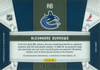 2010-11 Panini Certified - Fabric of the Game #AB Alexandre Burrows  Back