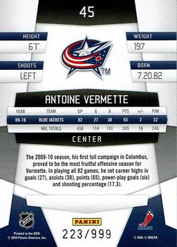 2010-11 Panini Certified - Platinum Red #45 Antoine Vermette  Back