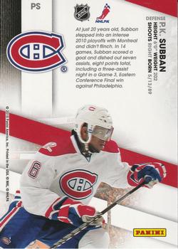 2010-11 Panini Certified - Potential #PS P.K. Subban Preview  Back