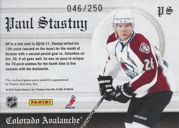 2010-11 Panini Crown Royale - Heirs to the Throne Materials #PS Paul Stastny  Back