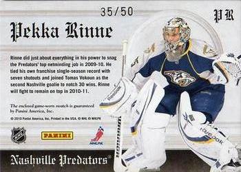2010-11 Panini Crown Royale - Heirs to the Throne Materials Prime #PR Pekka Rinne  Back