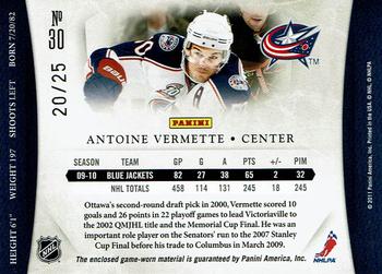 2010-11 Panini Dominion - Jerseys Prime #30 Antoine Vermette  Back