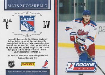 2010-11 Panini Dominion - Rookie Showcase Showdown Colossal Names and Numbers #6 Mats Zuccarello  Back