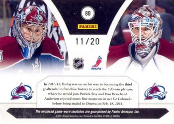 2010-11 Panini Luxury Suite - Prime Patches #80 Craig Anderson / Peter Budaj  Back