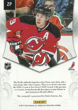 2010-11 Panini Luxury Suite - Private Signings #ZP Zach Parise Back