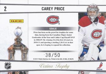 2010-11 Playoff Contenders - Awards Contenders Green #2 Carey Price  Back