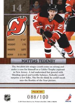 2010-11 Playoff Contenders - Rookie of the Year Contenders Purple #14 Mattias Tedenby  Back