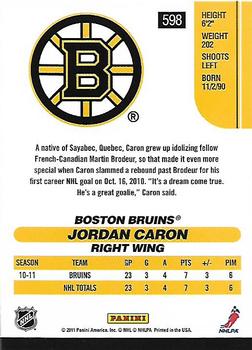 2010-11 Score - Rookies & Traded Gold #598 Jordan Caron  Back