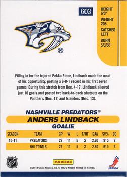 2010-11 Score - Rookies & Traded Gold #603 Anders Lindback  Back