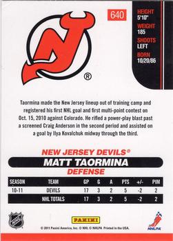 2010-11 Score - Rookies & Traded Gold #640 Matt Taormina  Back