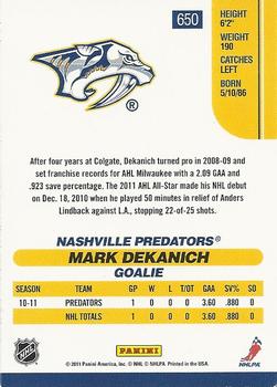 2010-11 Score - Rookies & Traded Gold #650 Mark Dekanich  Back