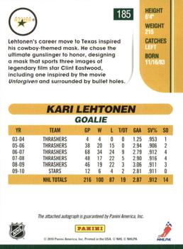 2010-11 Score - Signatures #185 Kari Lehtonen Back