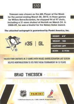 2010-11 Score - Signatures #510 Brad Thiessen  Back
