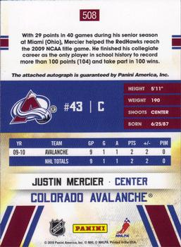 2010-11 Score - Signatures #508 Justin Mercier Back