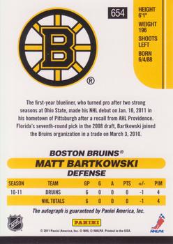 2010-11 Score - Signatures #654 Matt Bartkowski  Back