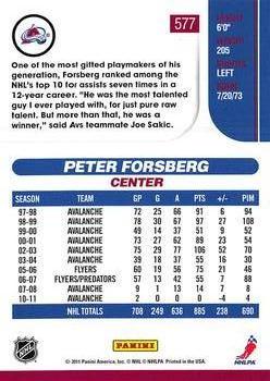 2010-11 Score - Toronto Fall Expo #577 Peter Forsberg Back