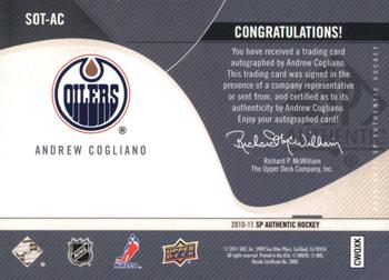 2010-11 SP Authentic - Sign of the Times #SOT-AC Andrew Cogliano  Back