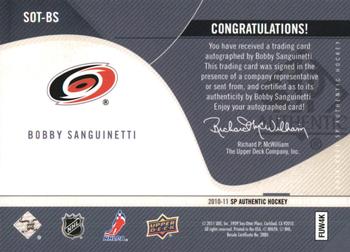 2010-11 SP Authentic - Sign of the Times #SOT-BS Bobby Sanguinetti  Back