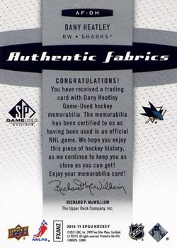 2010-11 SP Game Used - Authentic Fabrics #AF-DH Dany Heatley  Back