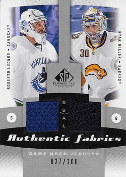 2010-11 SP Game Used - Authentic Fabrics Dual #AF2-LM Roberto Luongo / Ryan Miller  Front