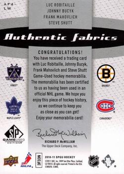 2010-11 SP Game Used - Authentic Fabrics Quads #AF4-LW Johnny Bucyk / Luc Robitaille / Frank Mahovlich / Steve Shutt  Back