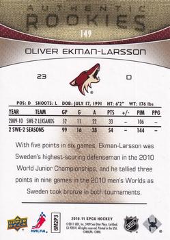 2010-11 SP Game Used - Gold #149 Oliver Ekman-Larsson  Back