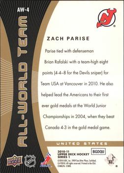 2010-11 Upper Deck - All-World Team #AW-4 Zach Parise  Back